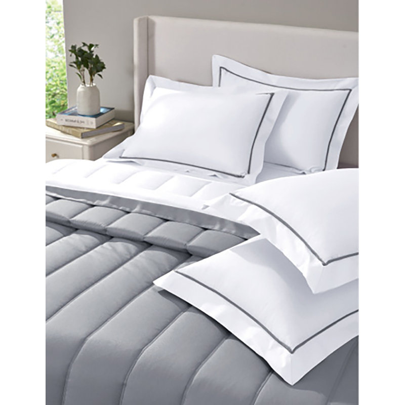 Ensemble d'édredon réversible en coton P / Kaufmann Home Furrow, Queen Comforter + 3 Queen Shams, Grey