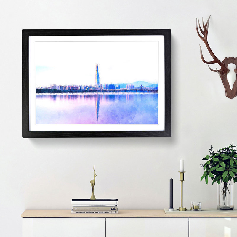 Seoul Skyline in South Korea - Picture Frame Painting Print, 62cm H x 87cm W x 2cm D, Black Framed