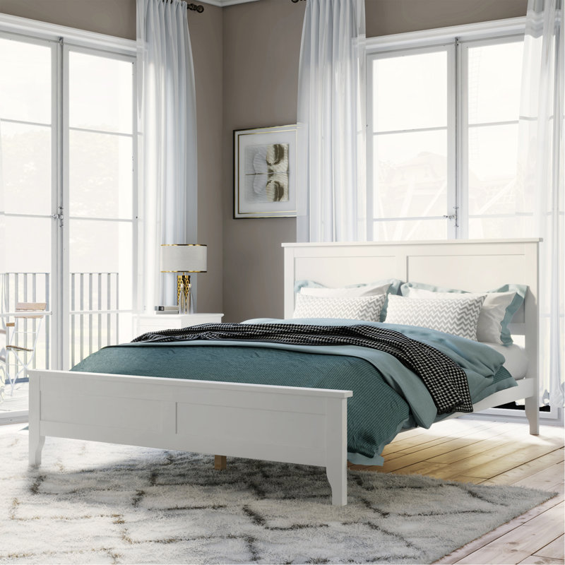 Lit plateforme très grand moderne en bois massif avec support de lattes en bois robuste, sans sommier tapissier, blanc, White