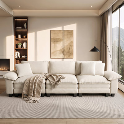 124" Oversized Deep Seat Living Room Sofa, Chenille Couch with Throw Pillows