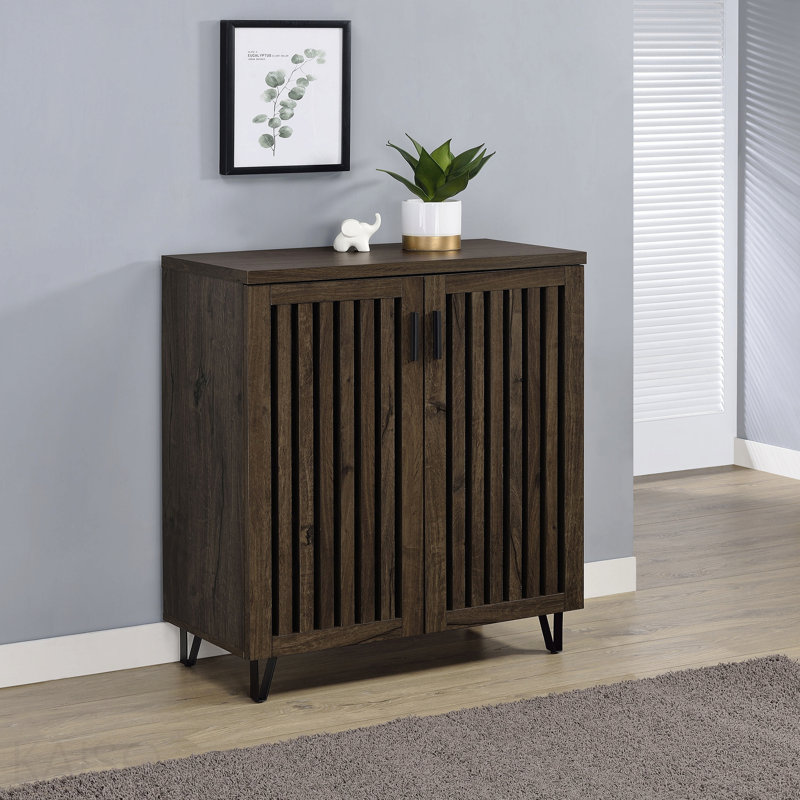 Armoire de rangement pour chaussures 2 portes, chêne fumé