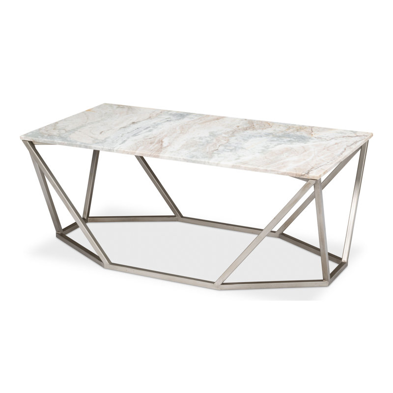Rectangular Black Marble and Metal Coffee Table