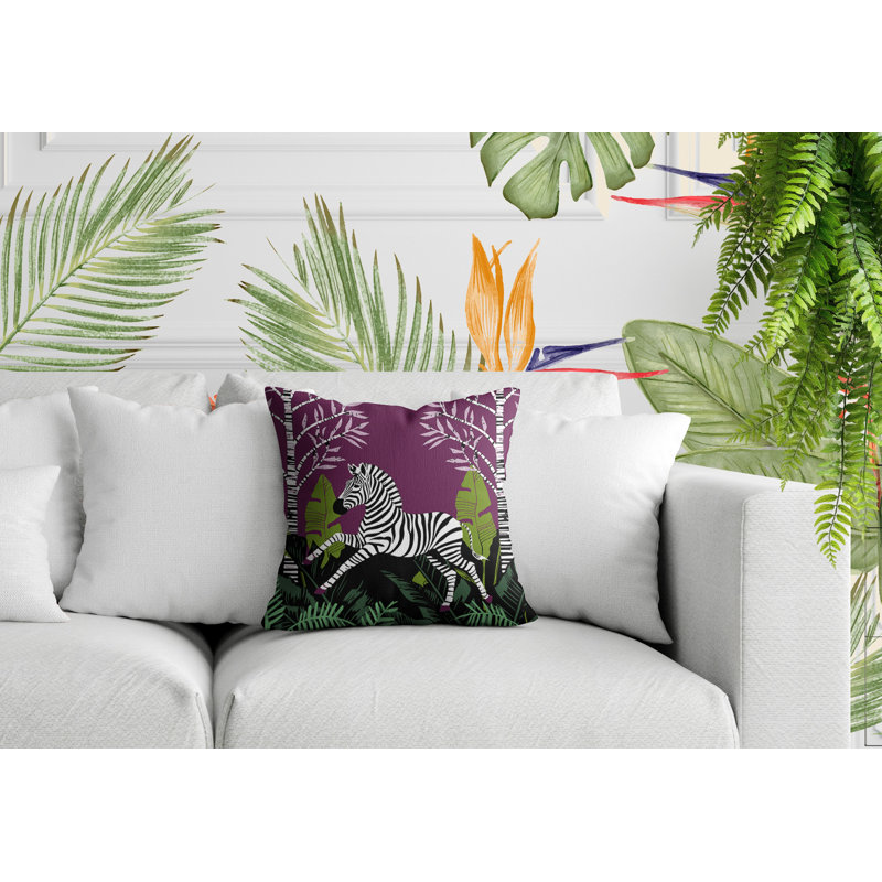 Oreiller carré réversible intérieur / extérieur Asty Zebra, Mauve, H 17 po x l 17 po x P 4,5 po
