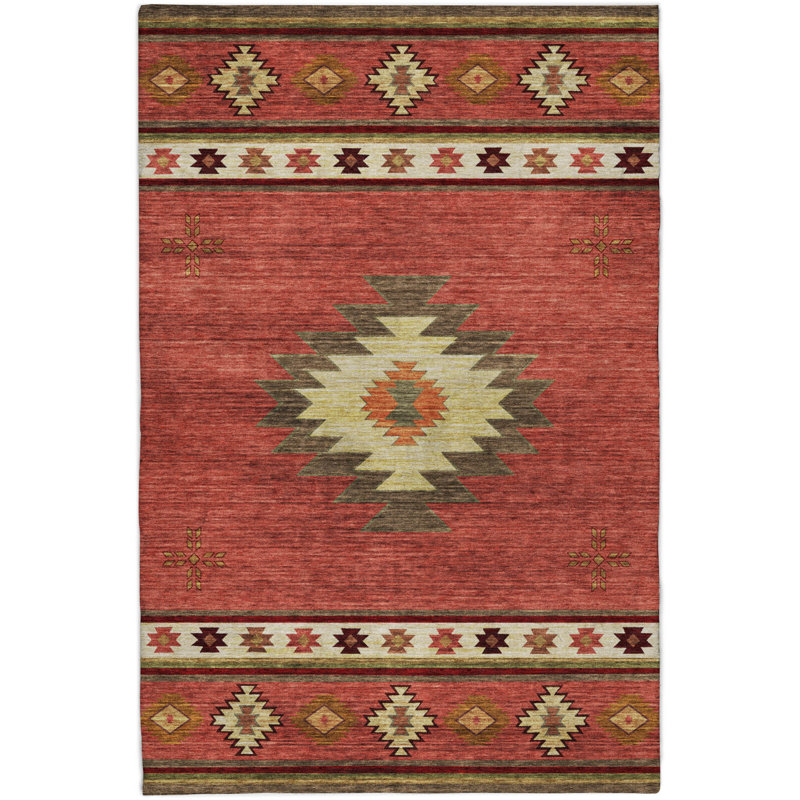 Premium Machine Washable Dream Shag ADS179 Aztec Rug, 8' x 10', Spice