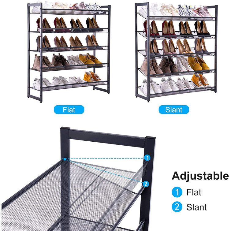 2-Tier Stackable Metal Rack Flat & Slant Adjustable Shoe Organizer