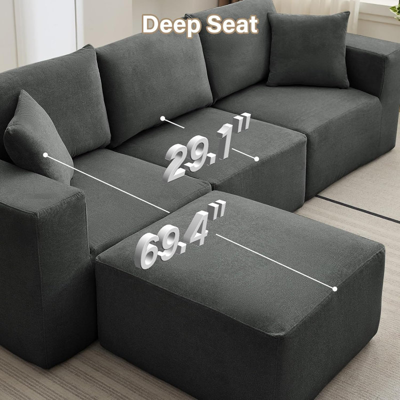 Canapé modulaire surdimensionné de 108 po Cloud, Velours noir