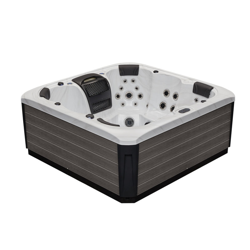 Gray and White 5-Person Luxury Hot Tub with Jets and Ozonator