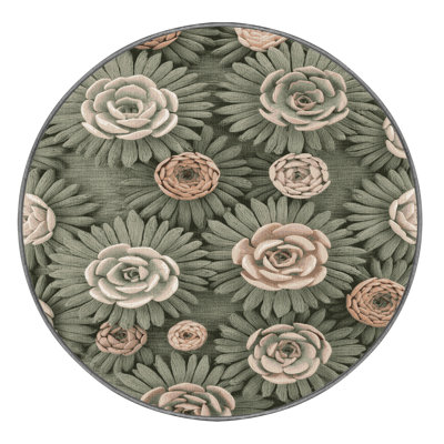 Machine Washable Botanical Brown Area Rug