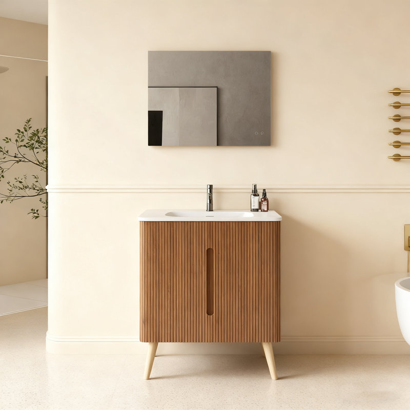 Striped Walnut Floating Cabinet (cc0414s305) - Wall-mounted, Pre-assembled
