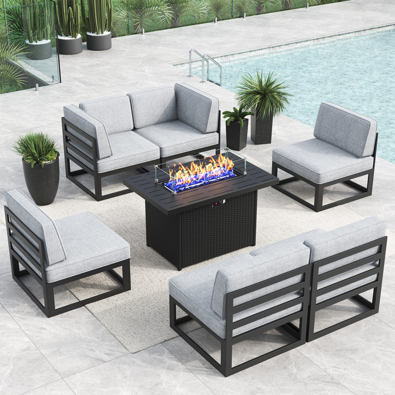 Ezzo 6 - Person Patio Conversation Set with Cushions, Gray