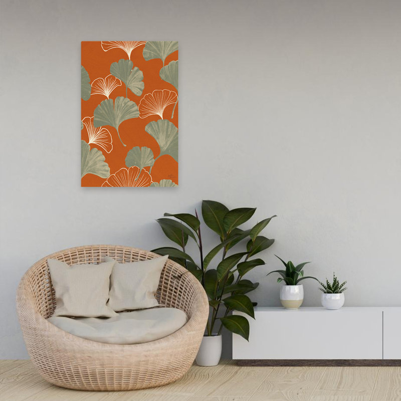 Étude ailée, motif IXE - Gingko botanique, feuilles, art vert, H 24 po x l 16 po