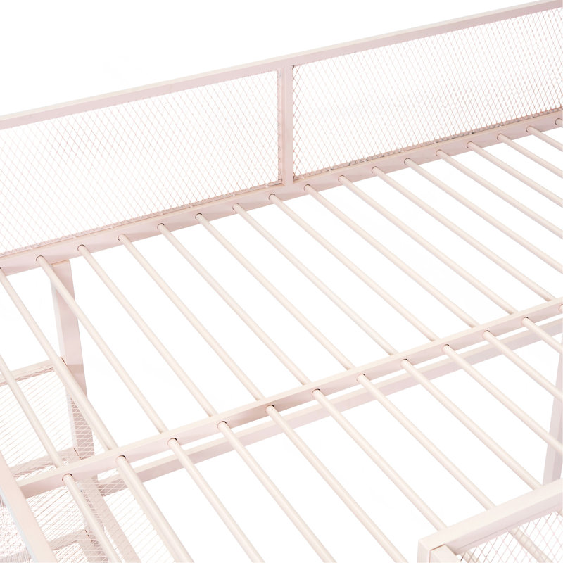 Lit mezzanine double en métal avec tablettes à 4 niveaux et rangement