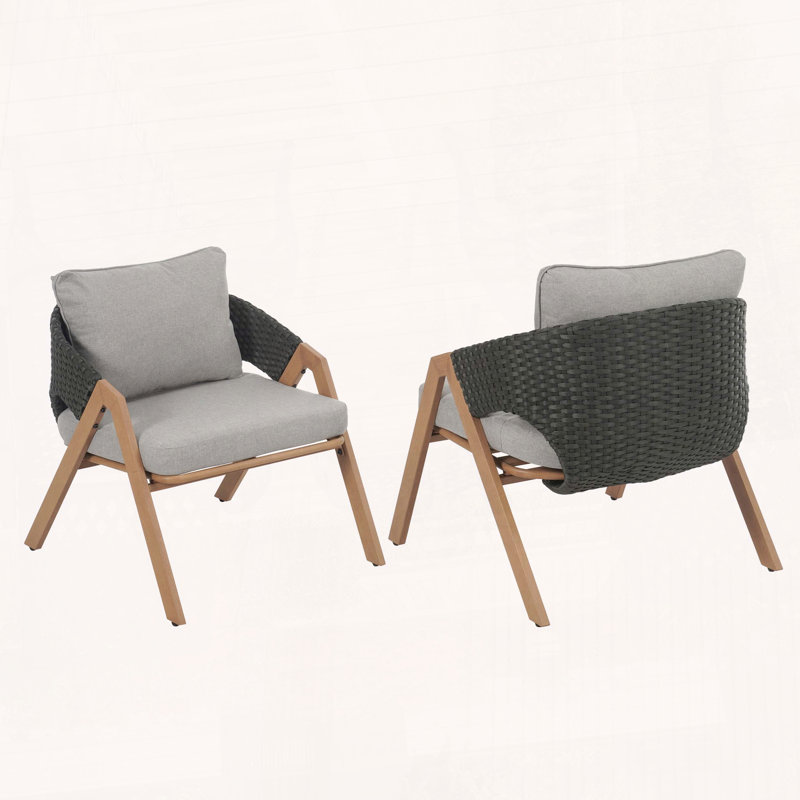 Ensemble de 2 chaises de patio avec coussins - structure en acier, rotin en osier et résistant aux intempéries pour le jardin
