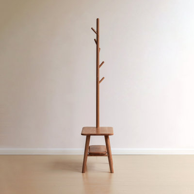 Natural solid wood Shoe Stool With Cloth Hanger, Mid-Century Modern Storage Bench with High Rebound Sponge Cushion for Entryway and Living Spaces