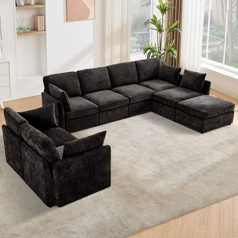 Canapé-lit modulaire rembourré modulaire avec repose-pieds 110,2 po Sarang, Mélange de polyester noir