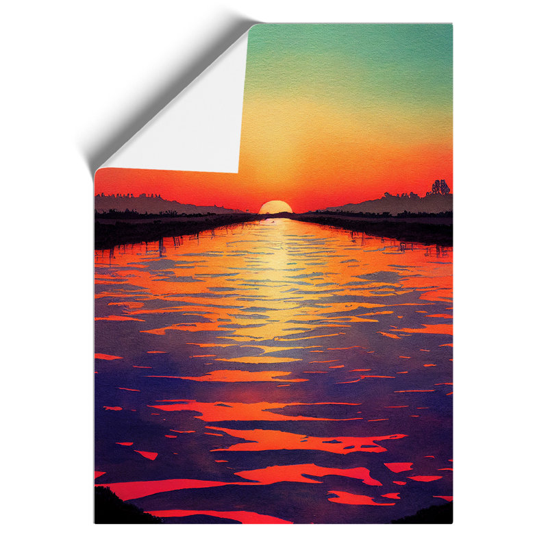 Sunset Watercolour Art No.3 - Wall Art, 29.7cm H x 21cm W x 2cm D, No Matte, Paper