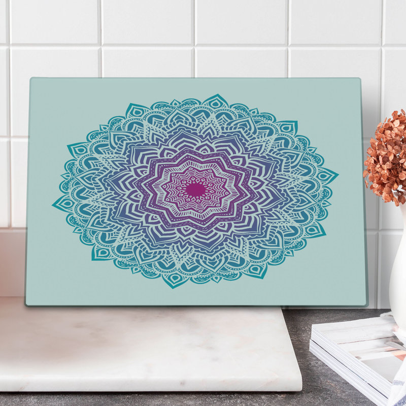 Planche à découper Ambesonne Mandala grande forme florale blanc rose et bleu