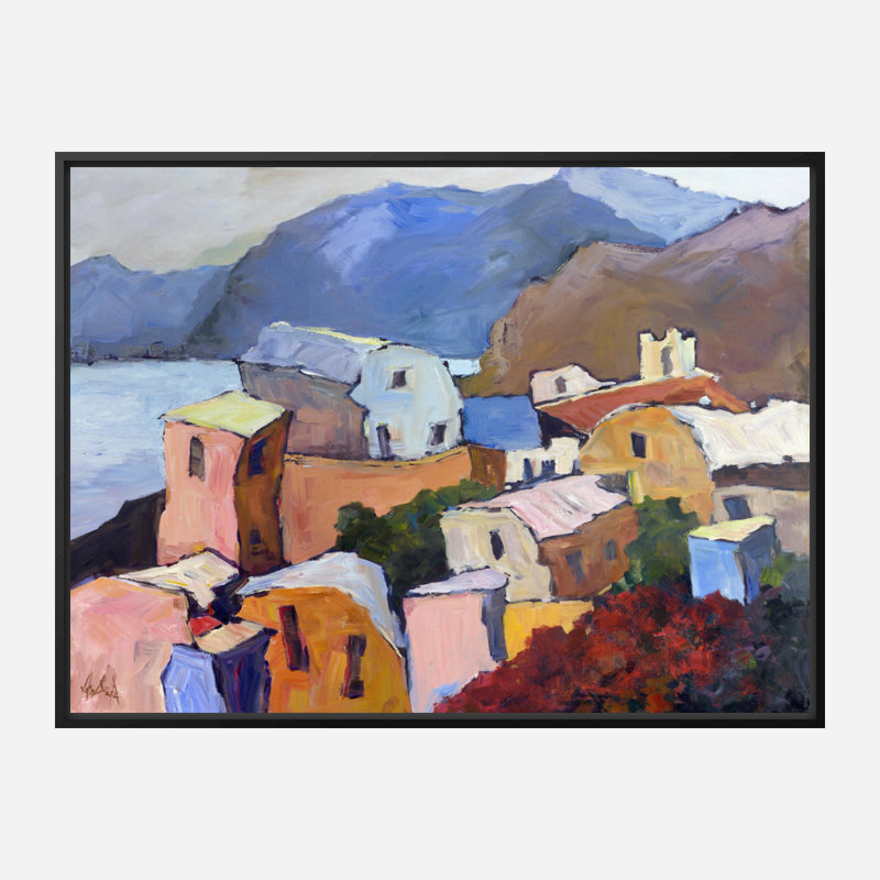 «Greek Islands» par John Beard - reproduction d'artiste sur toile, H 22 po x l 26 po x P 2 po, Noir
