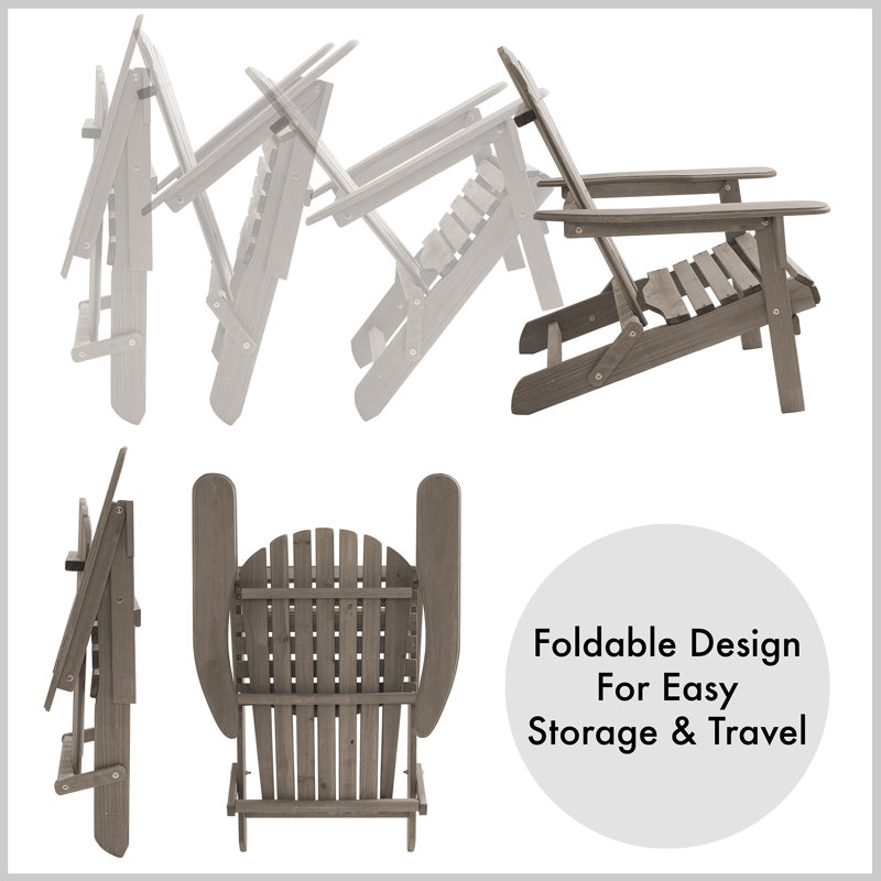  Solid Wood Folding Adirondack Chair, Gray