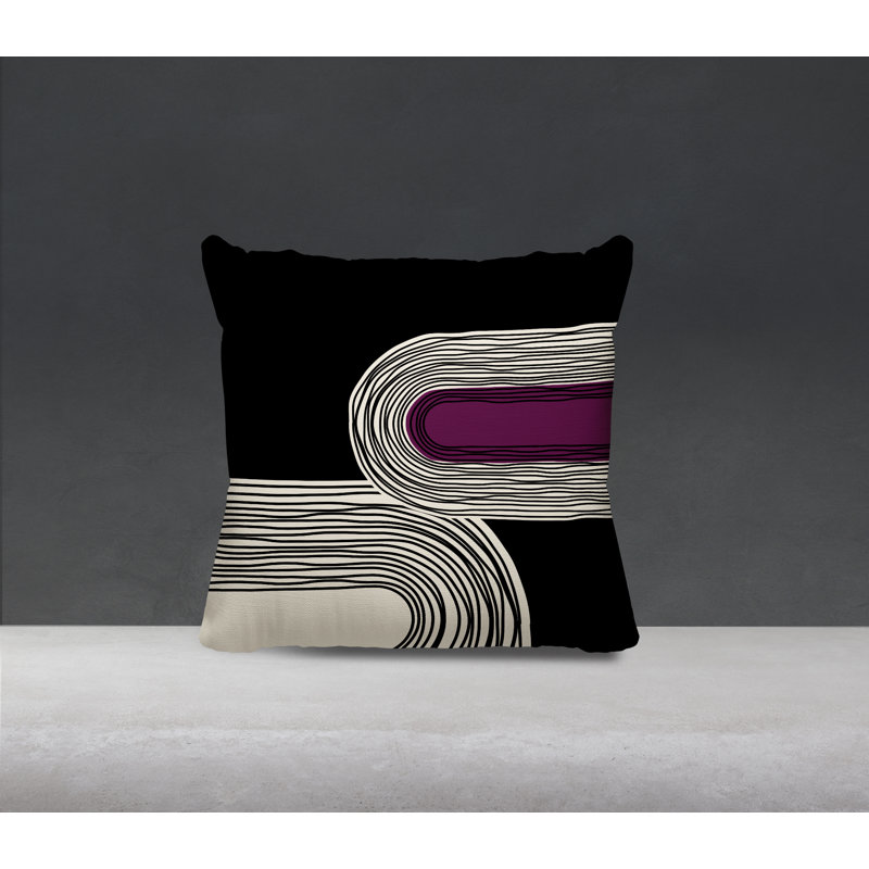 Coussin décoratif réversible intérieur / extérieur Cassie, H 15 po x l 15 po, Mauve / crème / noir