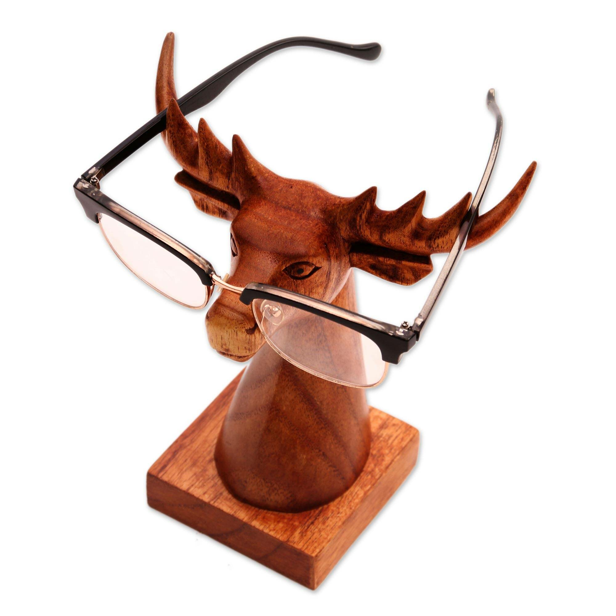 Hand Crafted Jempinis Wood Eyeglass Holder, 'Make a Spectacle