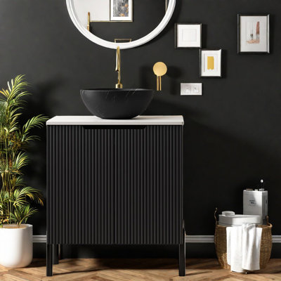 Meuble-lavabo moderne en céramique noire avec lavabo et rangement