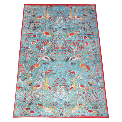 Modern Blue Bird Machine Washable Area Rug with Built-in Padding & Non-Slip Backing