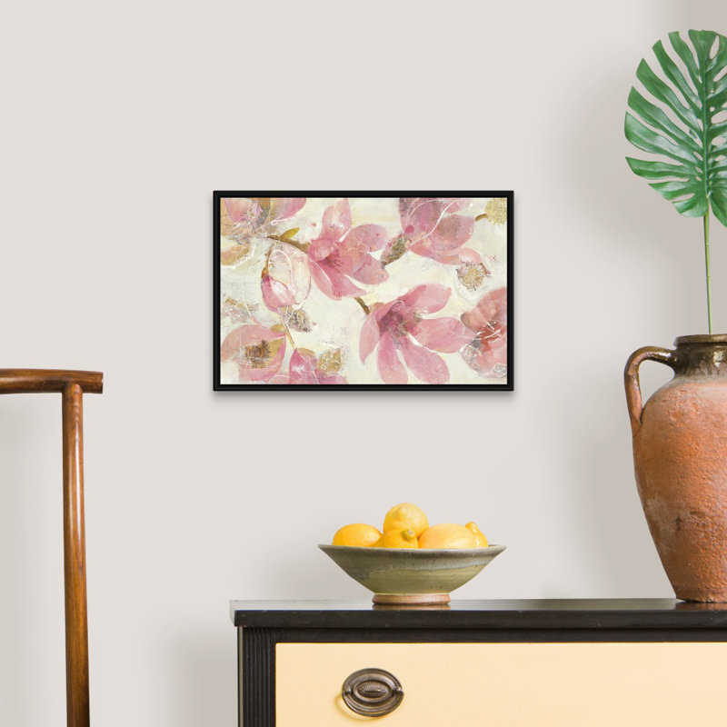 Magnolias en fleurs sur toile blanche, H 18 po x l 12 po x P 1,25 po, Cadre noir