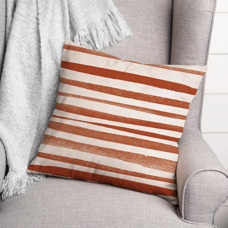 Striped Outdoor Reversible Throw Pillow, Orange/Red