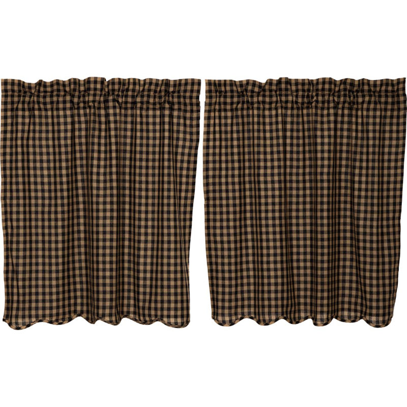 Addie Cotton Checkered Scalloped Cafe Curtain