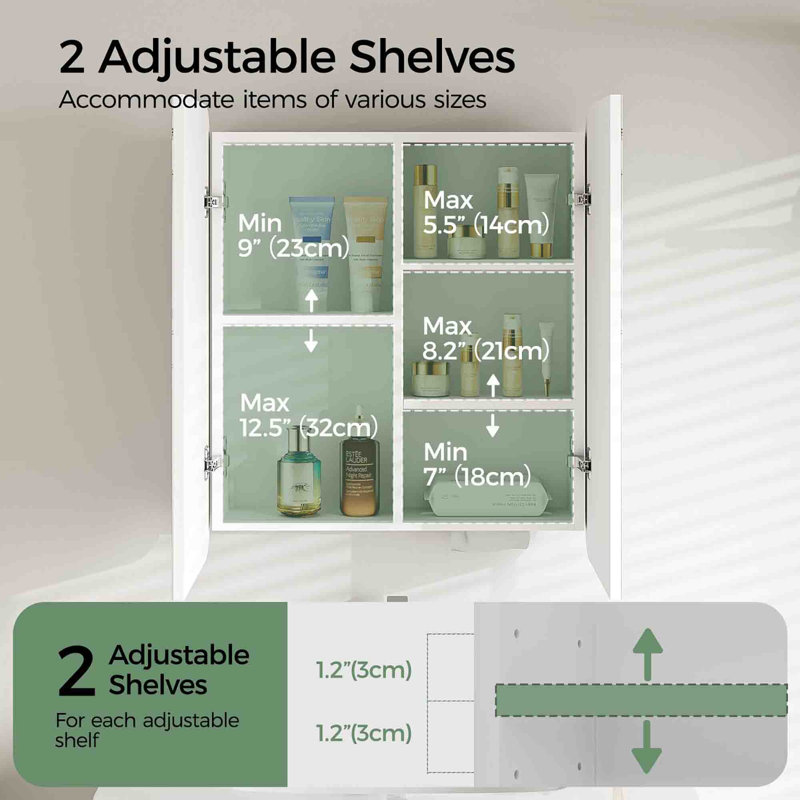 580mm W 680mm H Wall Mounted Required Frameless Medicine Cabinet With Mirror And Adjustable Shelf