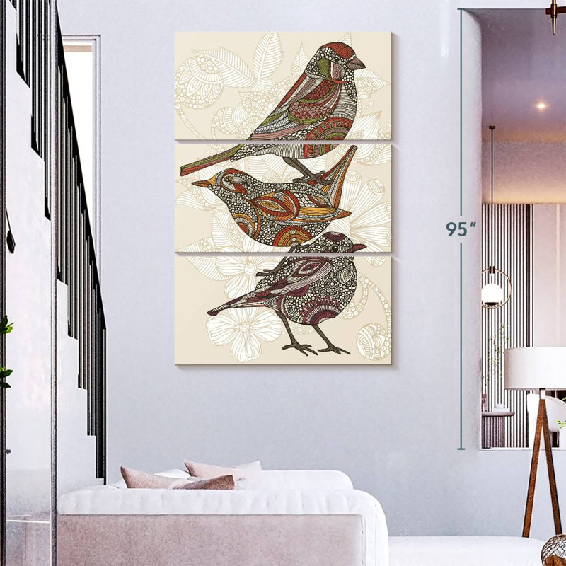 Trois petits oiseaux en ronce, H 74 po x l 48 po