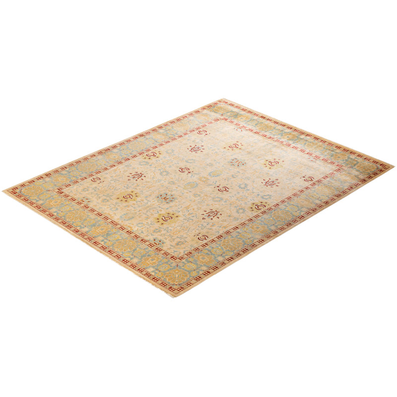 Hand-Knotted Ivory Wool Rectangular 8' x 10' Area Rug