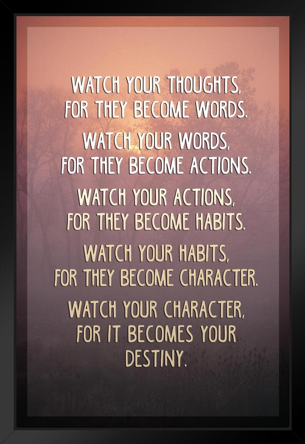 Amazon.com: Lao Tzu - Floating Quote - Watch your thoughts they become your  words actions habits character destiny - Art Print Thinking Self  Improvement (White Frame, 11x14 inches) : Handmade Products