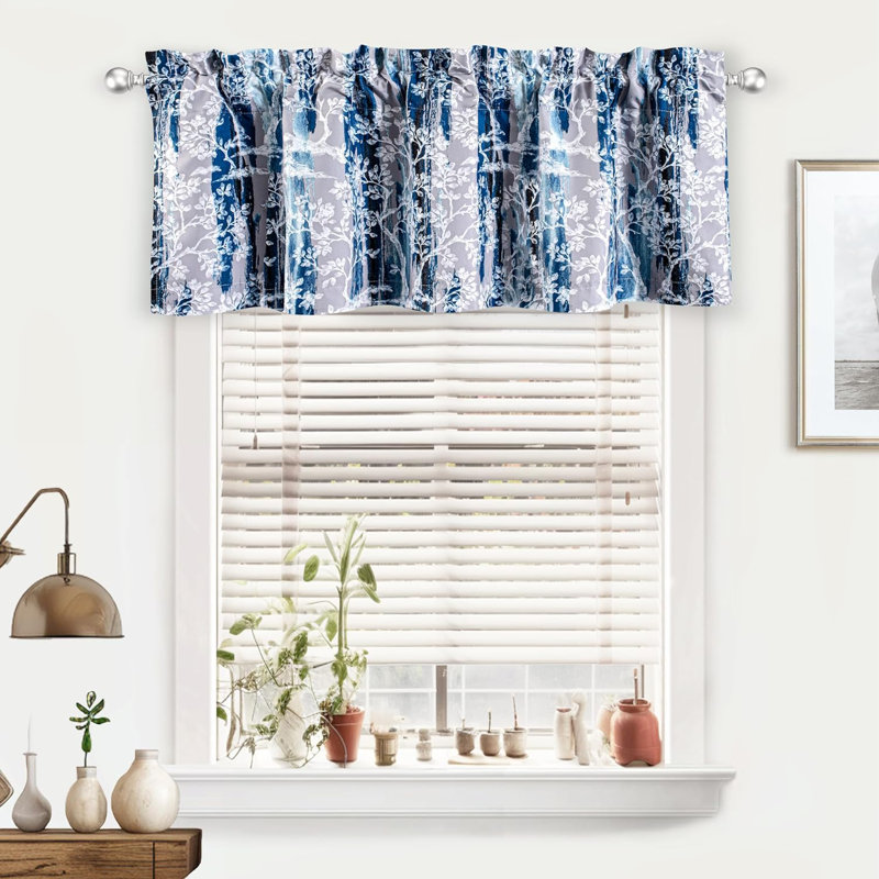 Cantonnière florale sur mesure, Bleu marine/gris