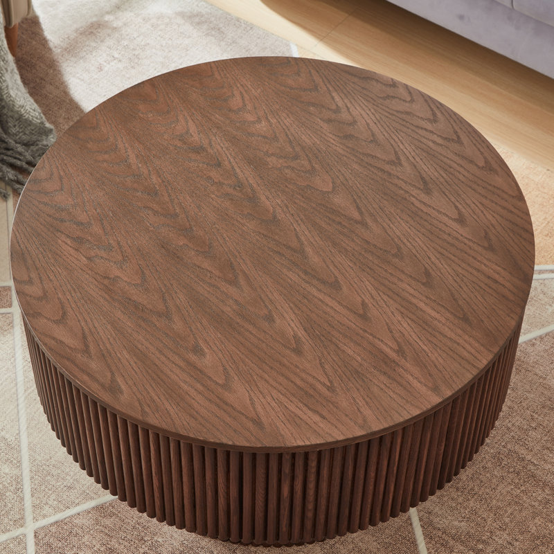 31.5" Pedestal Round Coffee Table with Storage - Modern Wood Design, Walnut
