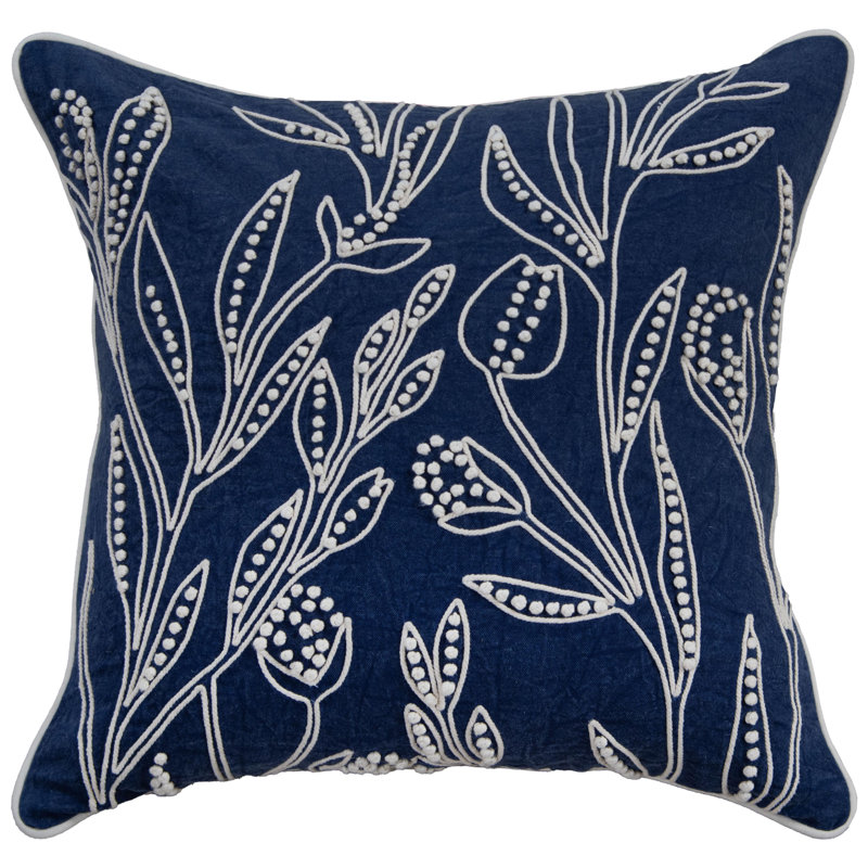 100% Cotton Throw Pillow, Polyester, Blue/Natural