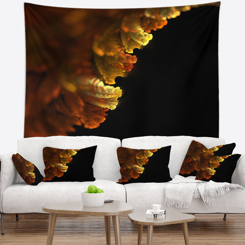 Motif floral abstrait sur fond jaune, H 50 po x l 60 po