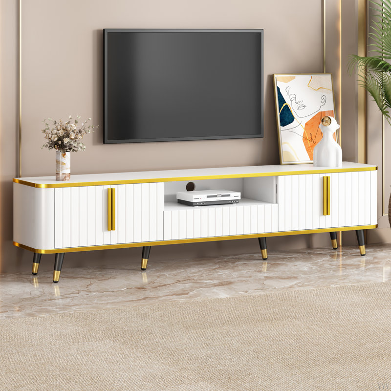 Crédence de rangement Jaryiah l 78,8 po, Blanc / doré
