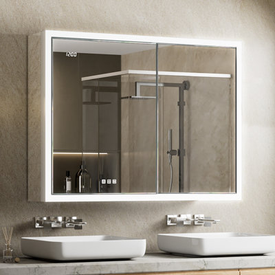 Ciyanna 40" W x 30" H Recessed or Surface LED Lighted Medicine Cabinet with 3 Adjustable Shelves, Defogger, Outlets & USBs