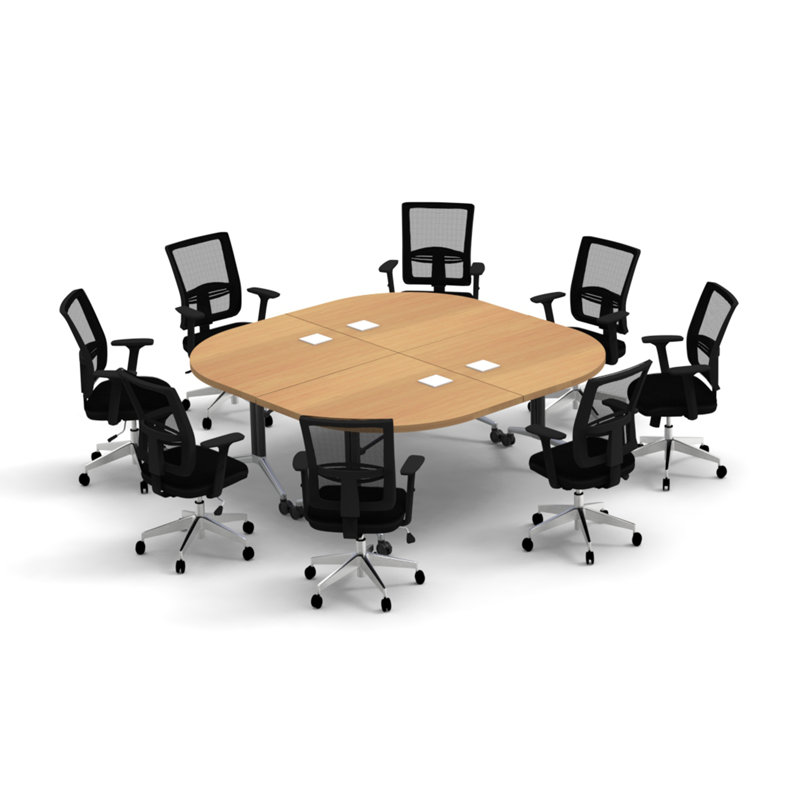 Rectangle 8 Person 80'' L Training Table and Chair Set with Cable Management, Beech