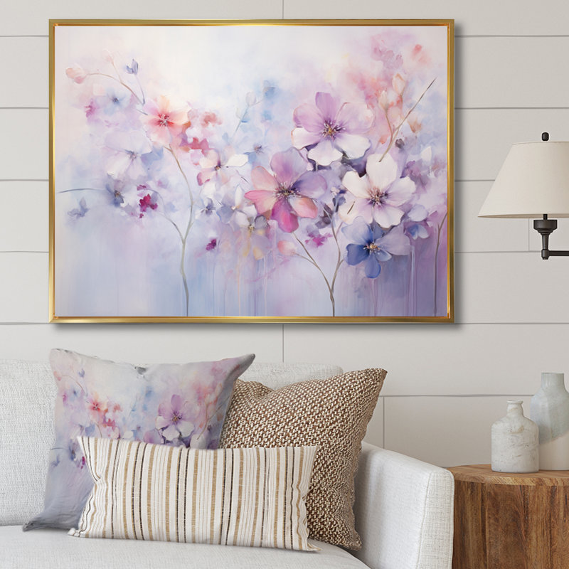 «Purple Dreamy Florals I - Abstract Botanicals», art mural encadré, H 24 po x l 32 po x P 1 po, Cadre flottant doré