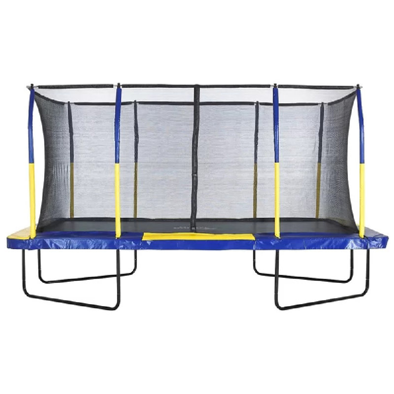 Machrus Plexalife 15' x 9' Rectangle Backyard Trampoline with Safety Enclosure, Blue/Yellow