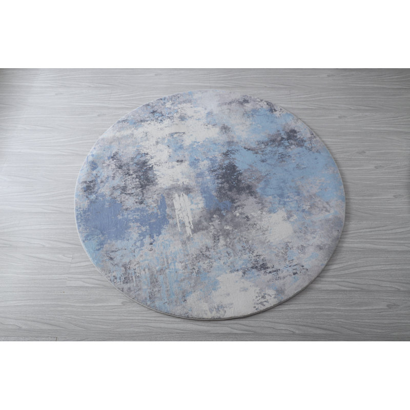 Tapis bleu / gris, Rond 5 pi