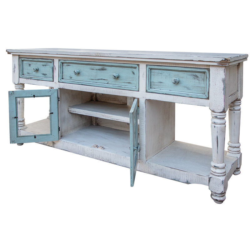 Meuble télé Griselde, Blanc / bleu ciel
