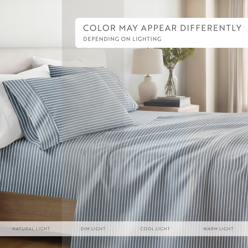 4 Piece Delicate Details Pattern Sheet Set, King Sheet Set with 2 King Pillowcase, Stone Striped