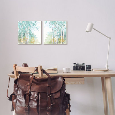 «Birch Tree Forest Tranquil Green Gold Watercolor» par Beth Grove - ensemble de 2 impressions d'art graphique