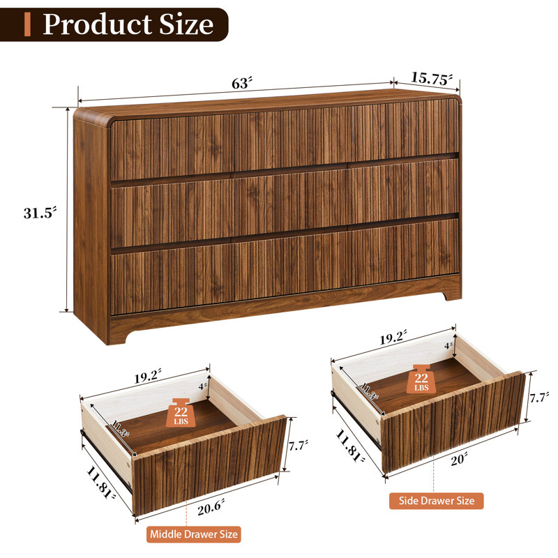 Servidia 9-Drawer Dresser (63" W), Brown