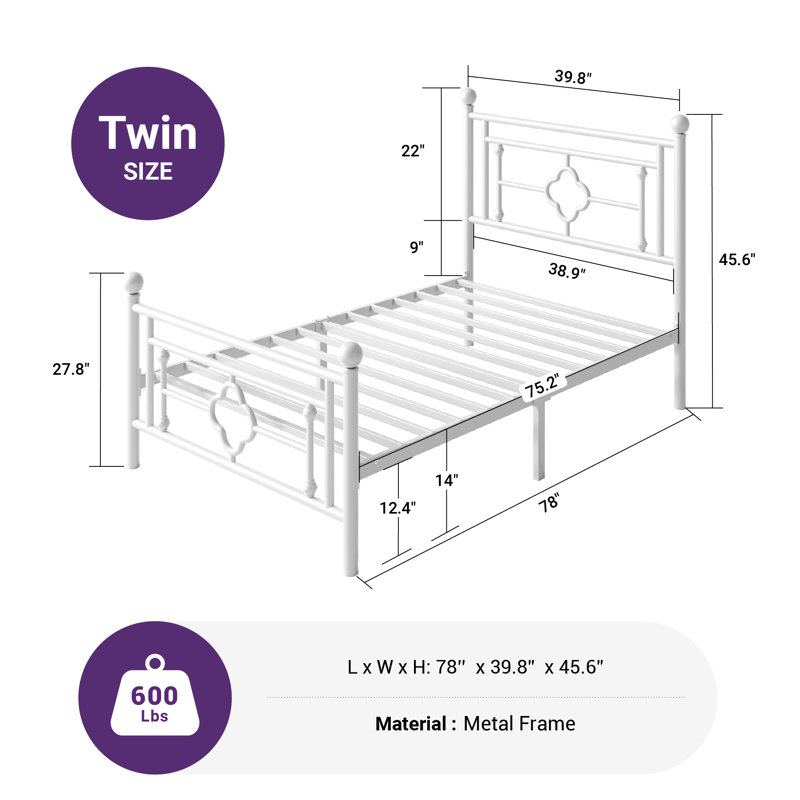 Erberto Platform Bed, White, Twin