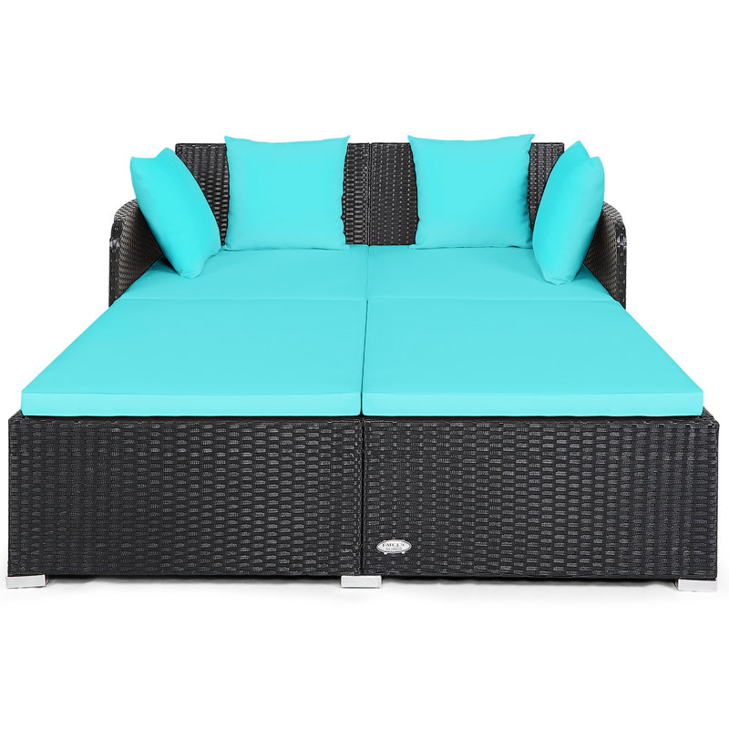 52'' Wide Straight Wicker Patio Daybed with Cushions, Turquoise